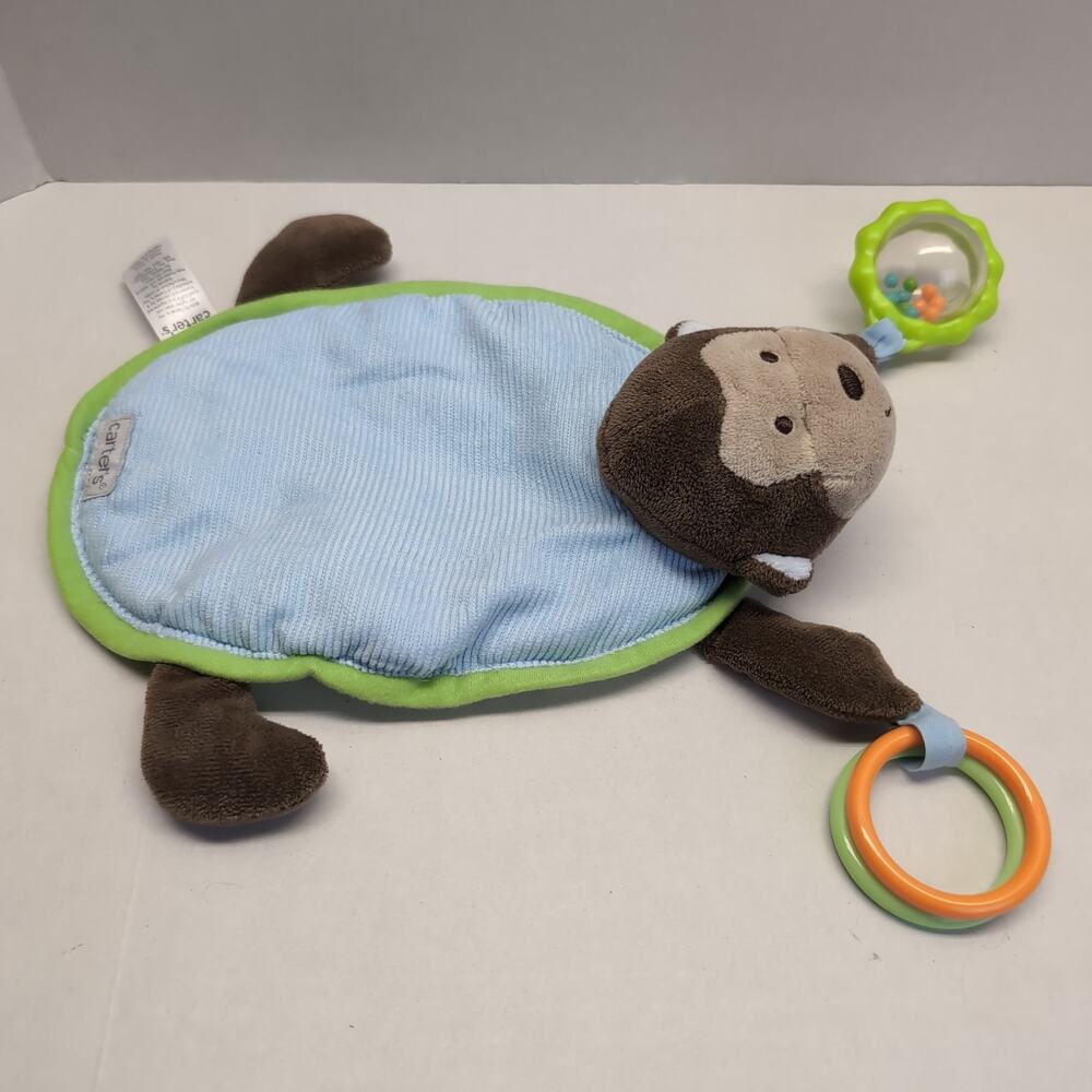 Carter's Monkey Crib Toy Plush Baby Rattle Teether Hanging Blue Green Brown - Picture 6 of 14